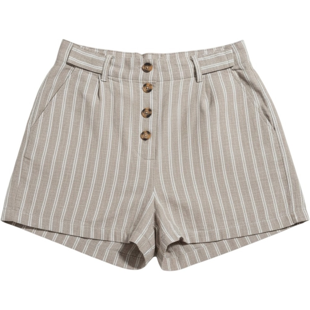 Charlie B Womens Tan White Striped Linen Blend High Rise Button Front Shorts 4